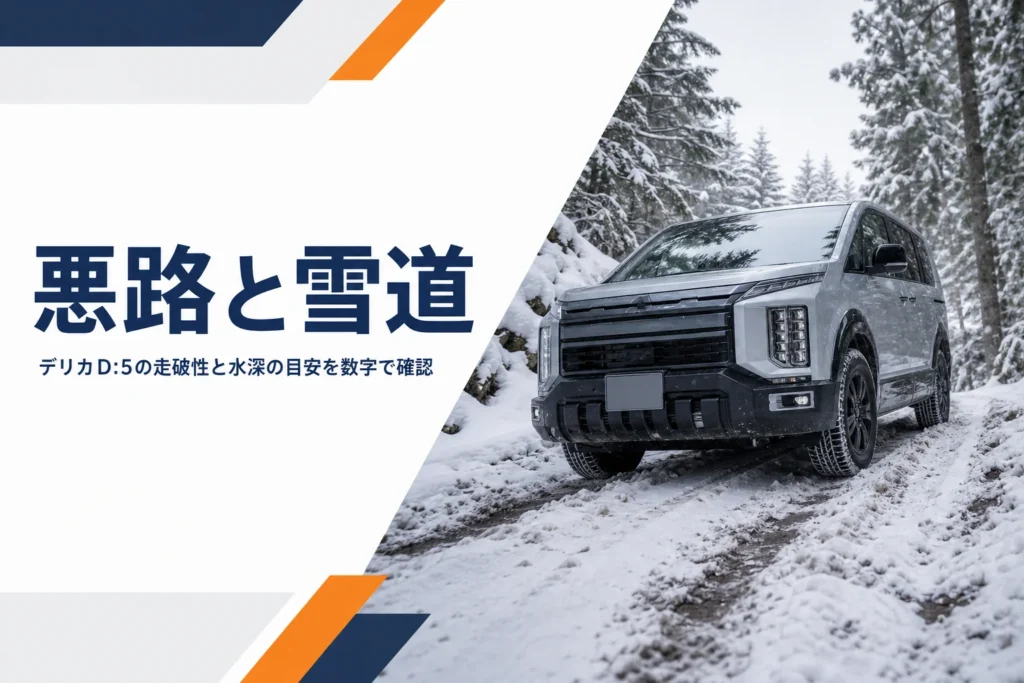 雪の林道を走る4WDミニバンのイメージ
