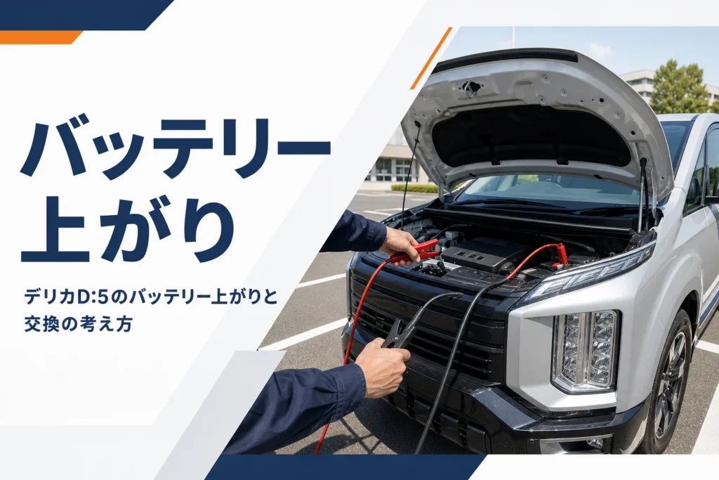 ボンネットを開けた車とブースターケーブルでバッテリー上がりに対処する様子
