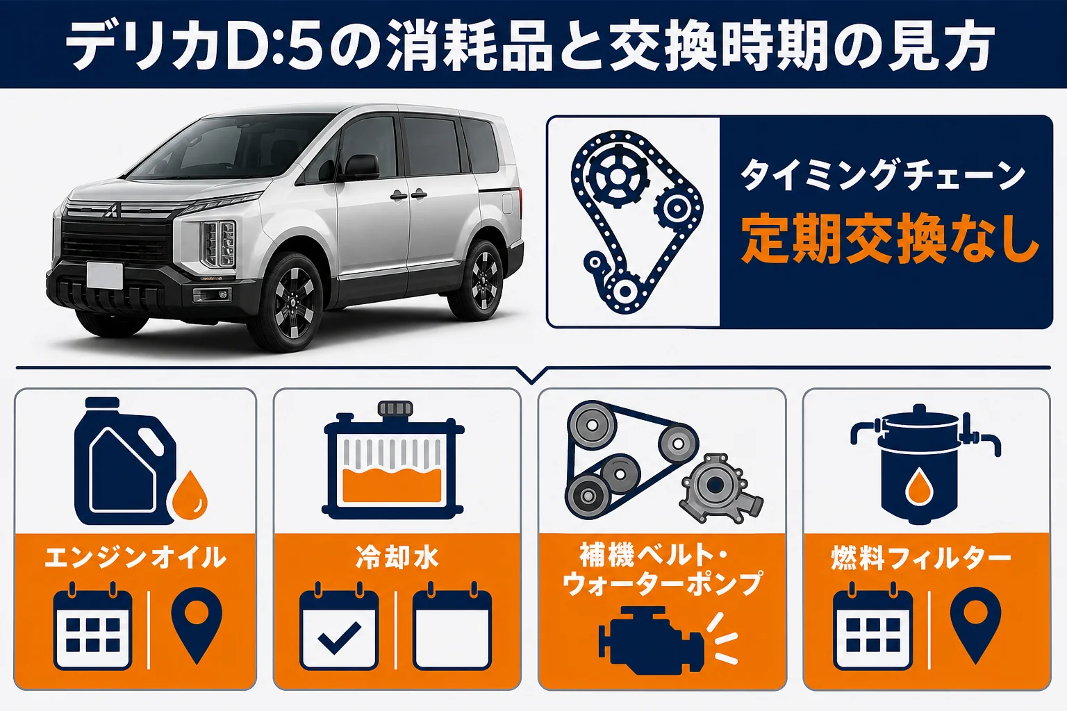 デリカD:5の主な消耗品と交換時期の見方の図解