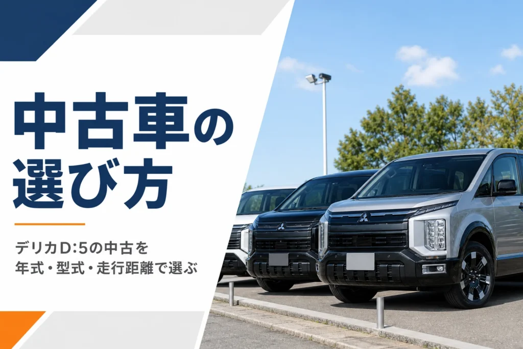中古車展示場に並ぶデリカD:5のイメージ