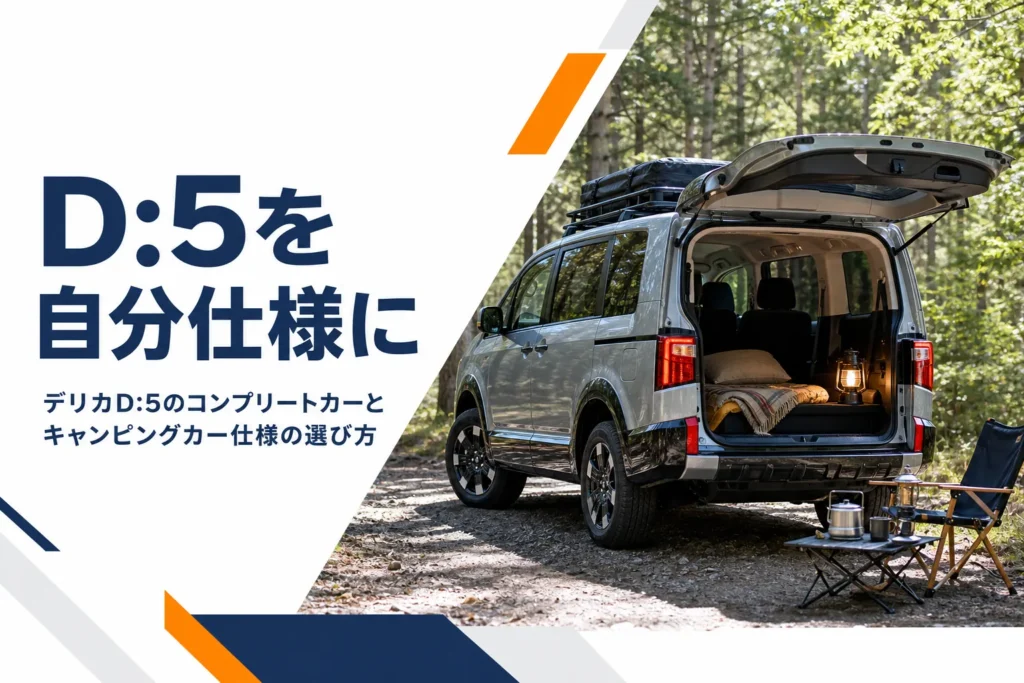 キャンプ場に停めた車中泊仕様のデリカD:5のイメージ