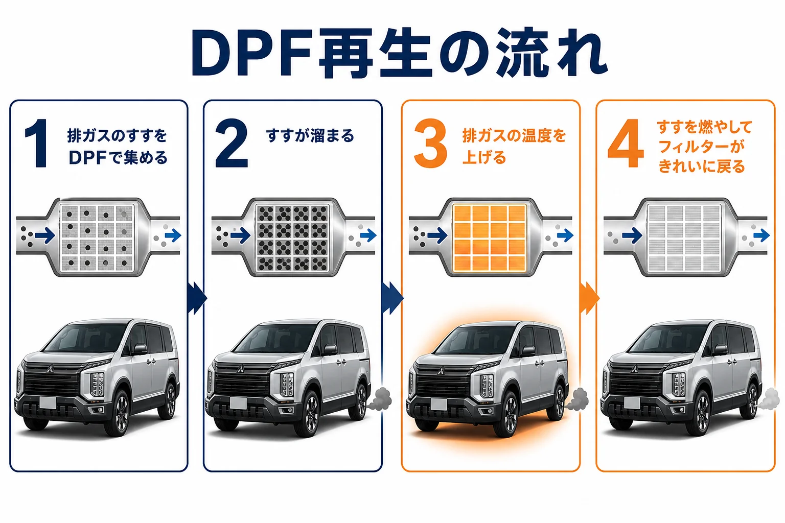 DPF再生の流れを示した図解