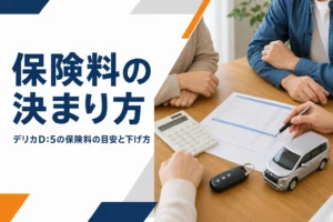 自動車保険の見積書と車のキーが置かれたテーブルのイメージ