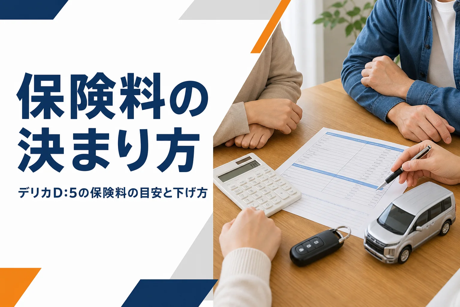 自動車保険の見積書と車のキーが置かれたテーブルのイメージ