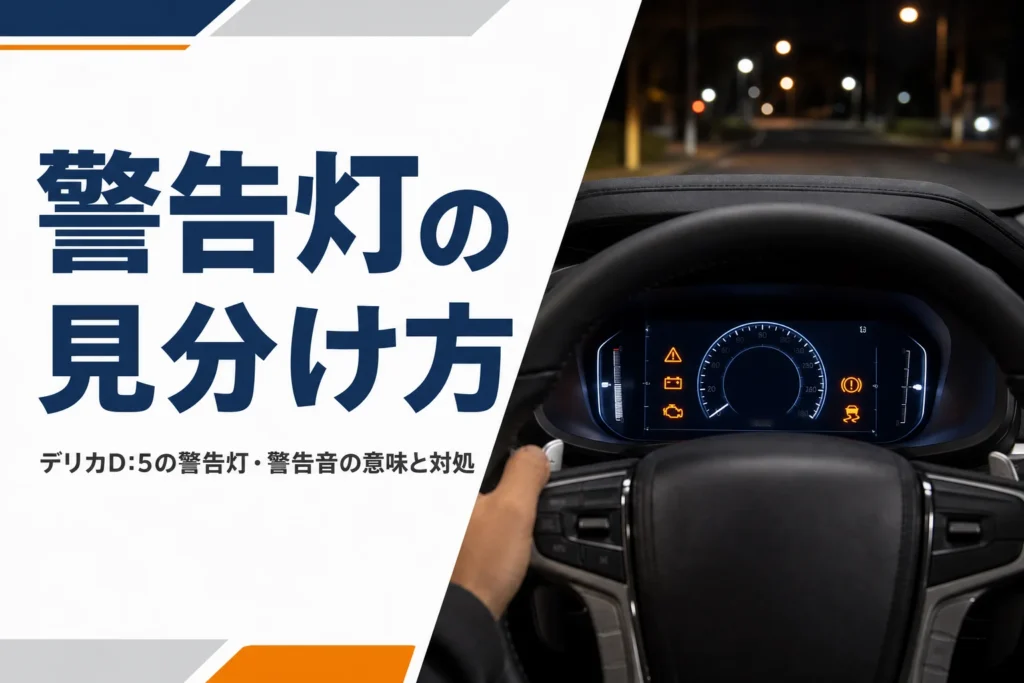運転席から見たメーターに警告マークが点いている様子