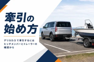 ミニバンの後ろに小型ボートのトレーラーをつないだイメージ