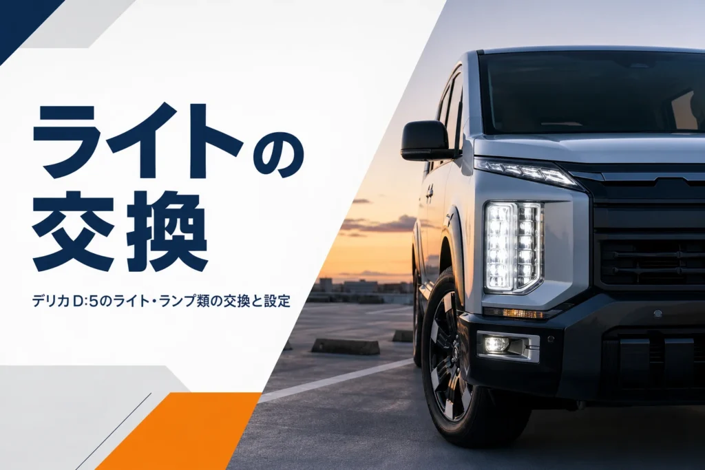 夕暮れに点灯したミニバンの縦型LEDヘッドライト