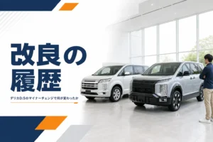 新旧デザインのミニバンが並ぶイメージ