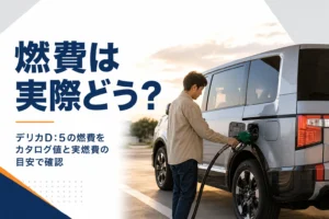 デリカD:5の燃費と実燃費の目安を解説する記事のアイキャッチ