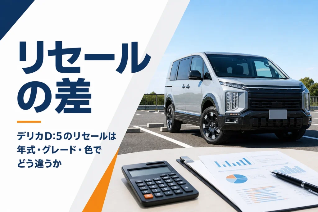 駐車場に止まった4WDミニバンと電卓と書類