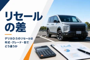 駐車場に止まった4WDミニバンと電卓と書類