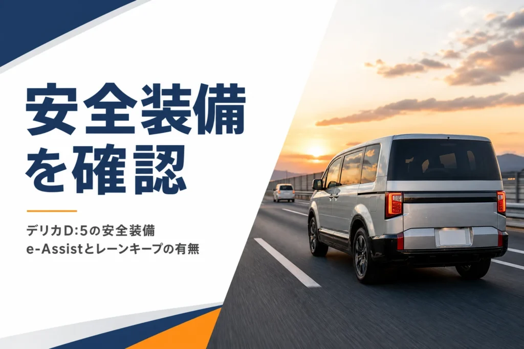 高速道路を走るデリカD:5と安全装備のイメージ