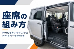 スライドドアを開けた2列目にチャイルドシートを付けたミニバンの車内
