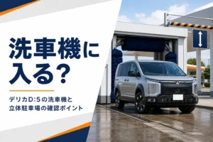 門型洗車機の前に止まった背の高いミニバン