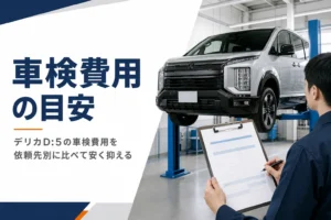 デリカD:5の車検費用の目安と安く抑えるコツを解説する記事のアイキャッチ