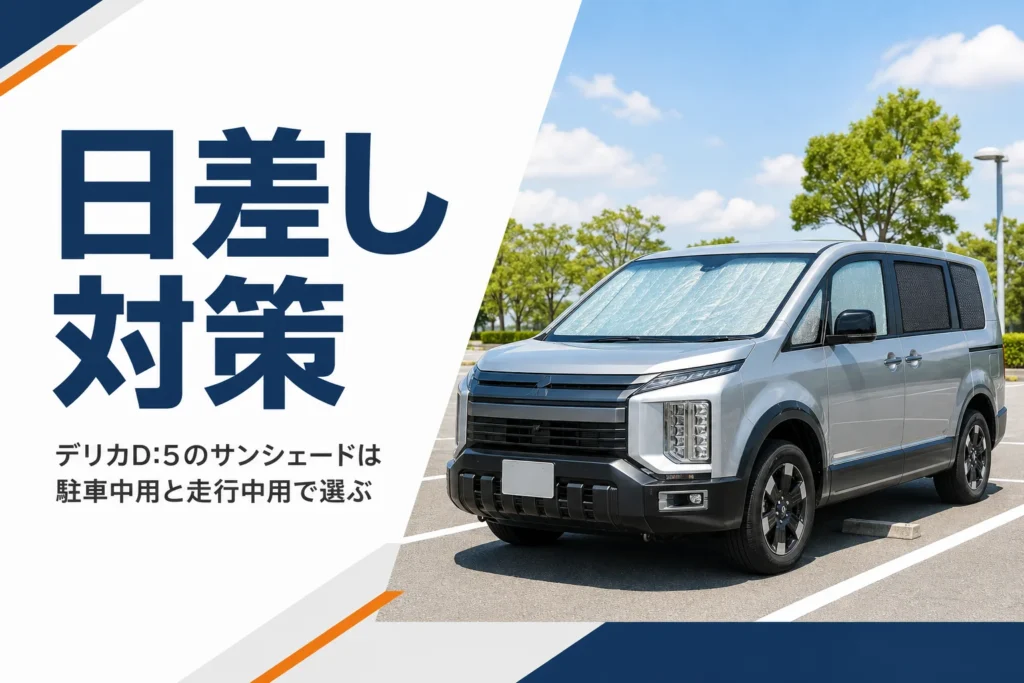 窓にサンシェードを付けて駐車しているミニバン