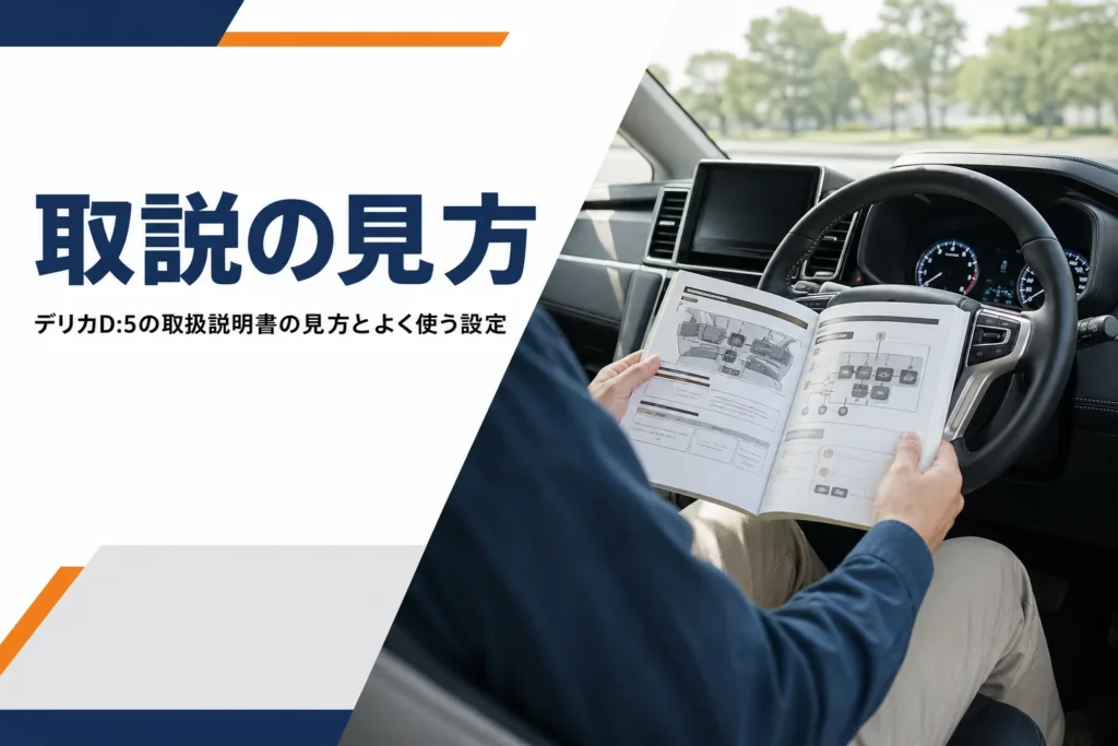 運転席で車の取扱説明書を開いて確かめる手元