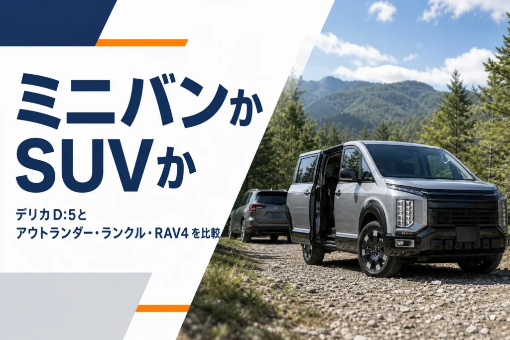 林道に停まるミニバンとSUVのイメージ