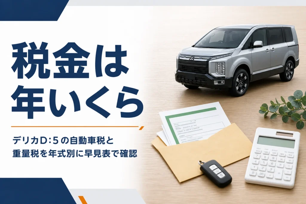 デリカD:5の自動車税と重量税を年式別にまとめた記事のアイキャッチ