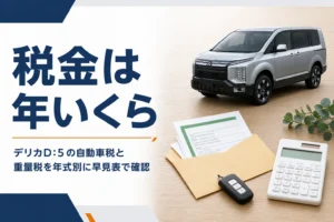 デリカD:5の自動車税と重量税を年式別にまとめた記事のアイキャッチ
